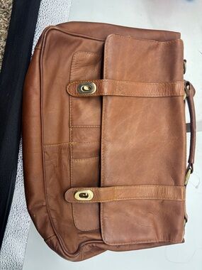 Men's Leather Briefcase Messenger in Cognac Brown